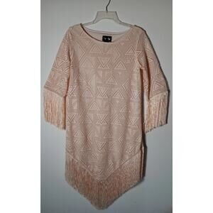Charleston Gatsby Dress Long Fringe Step in Style Lace Beige Lines Small